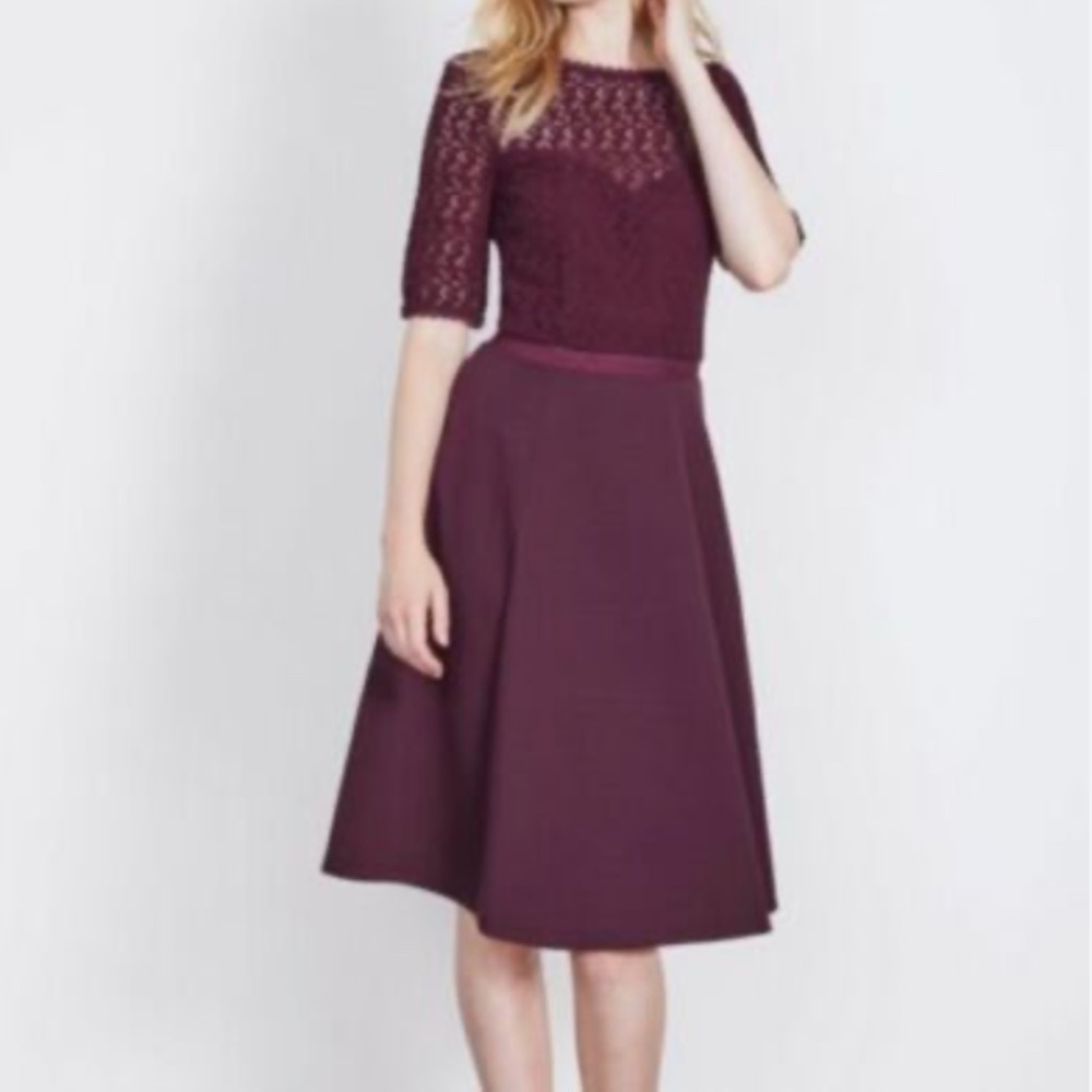 Boden Lisa Pointe Lace Sheer Fit & Flare Plum Purple Dress Mod Retro Size 6P